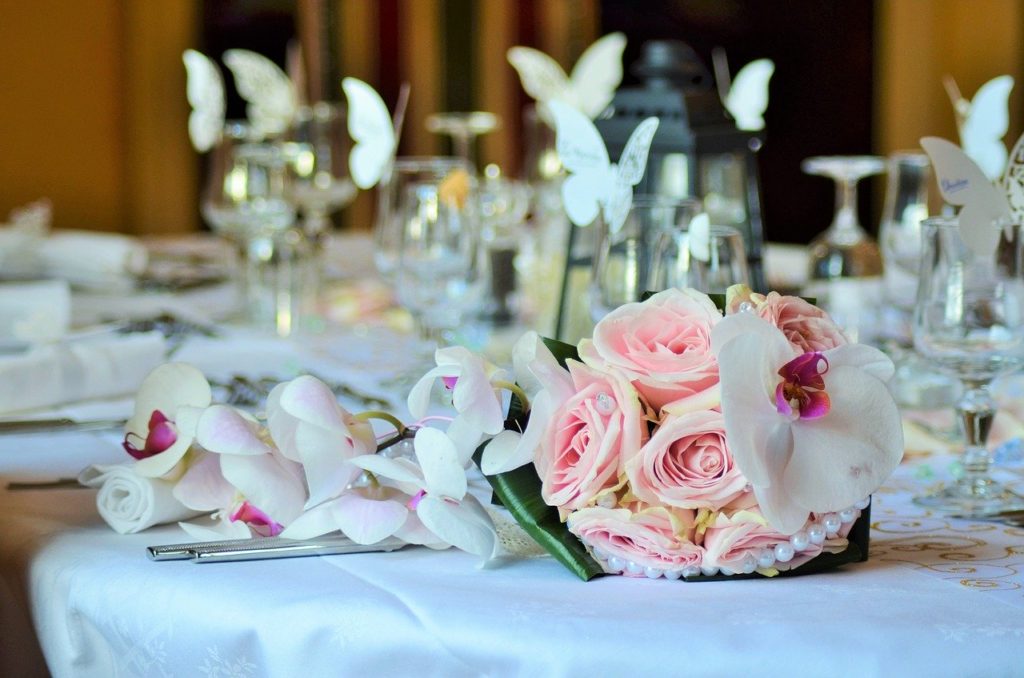 bouquet, wedding bouquet, table